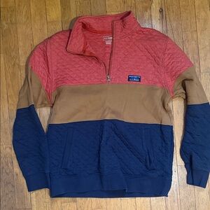 L.L. Bean Men's Zip-Up Sweater - Coral, Tan, and Navy